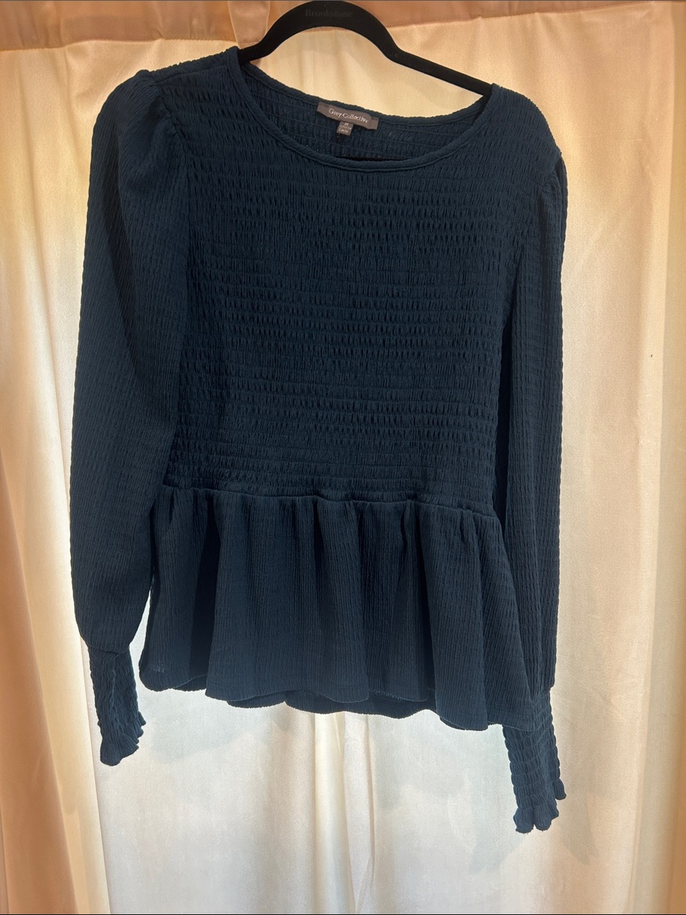 Blue Long-Sleeve Smocked Peplum Top